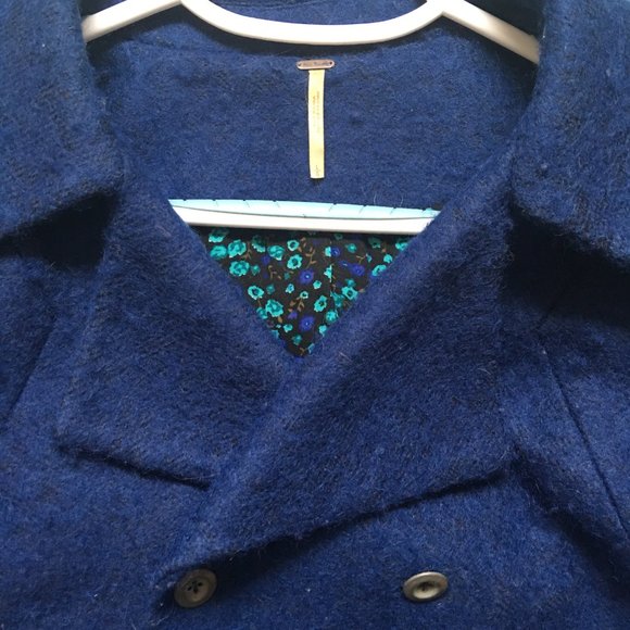 Free People Royal Blue Fuzzy Wool Blend Pea Coat - Picture 8 of 13